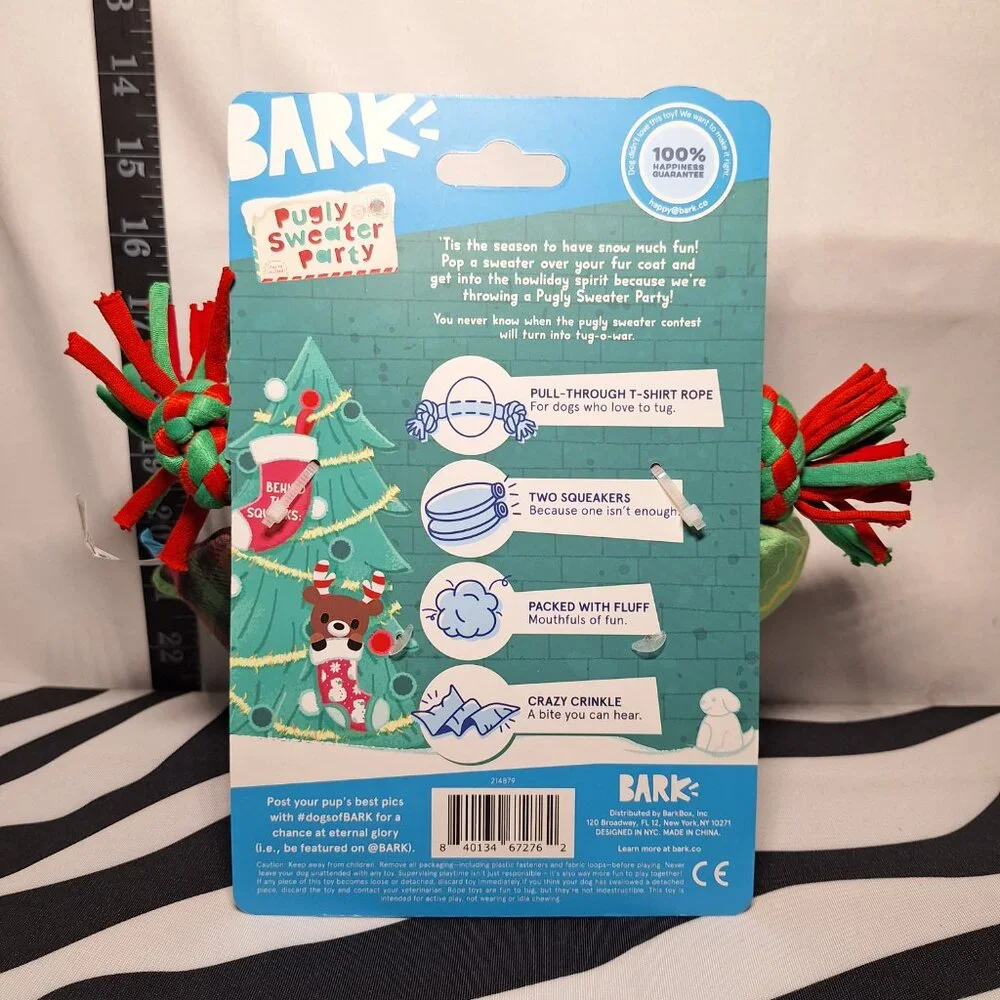 NWT Bark Christmutts Sweater Tug and Rope Plush Dog Toy XS-M